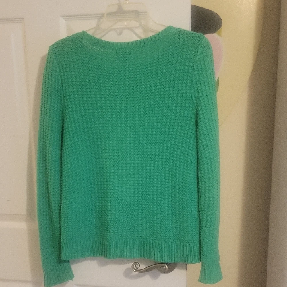 Lauren Ralph Lauren cotton blend SzMed Green Cable Knit scoop neck Sweater - Picture 4 of 4